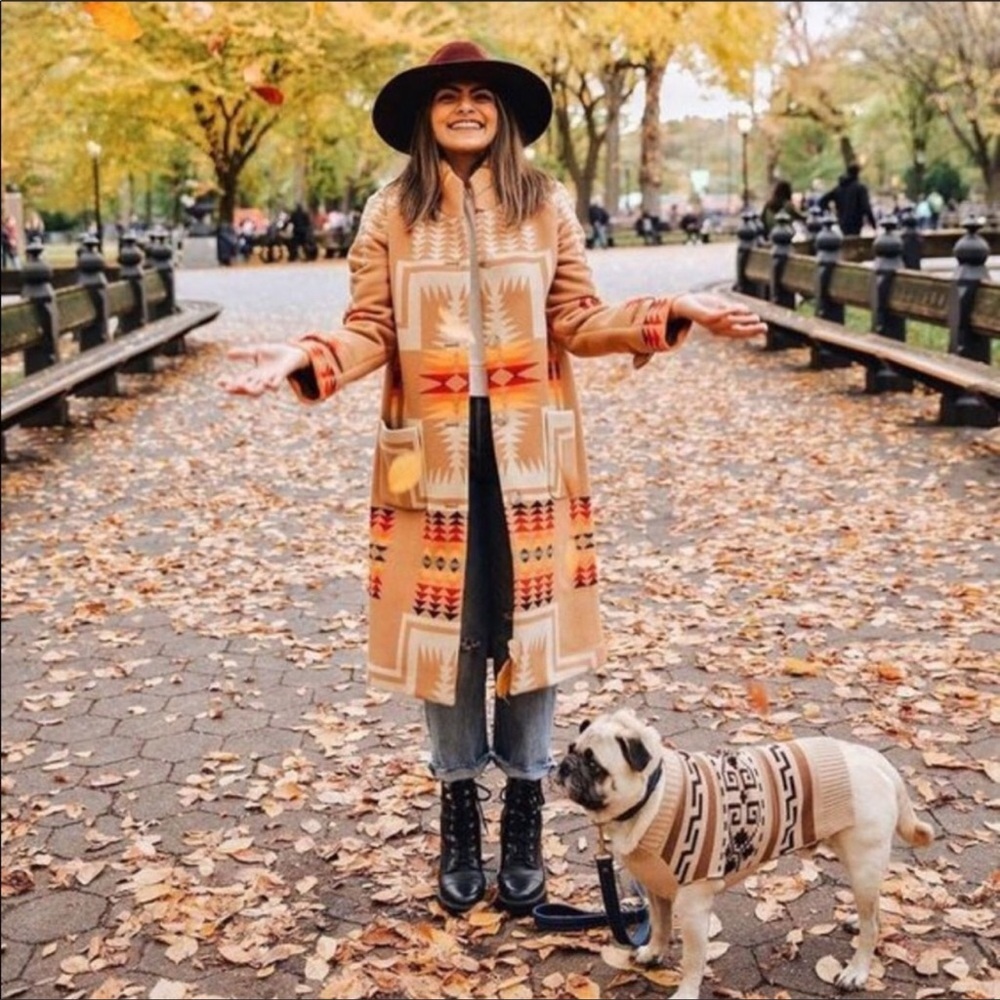 Native Boho Tribal Aztec Luxe Blanket Trench Coat - Picture 5 of 6